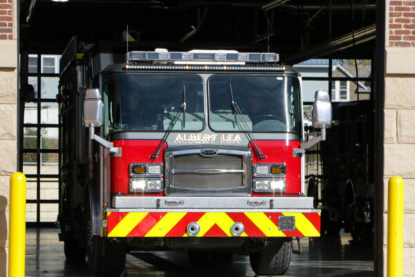 Red fire truck labeled